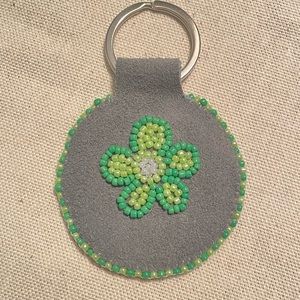 Beaded leather keychain - handmade new